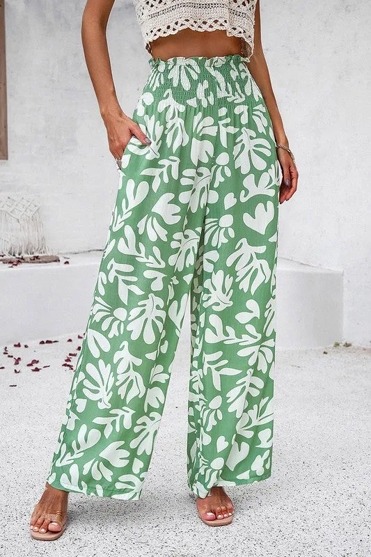 Abstract Wide Leg Pants - Green