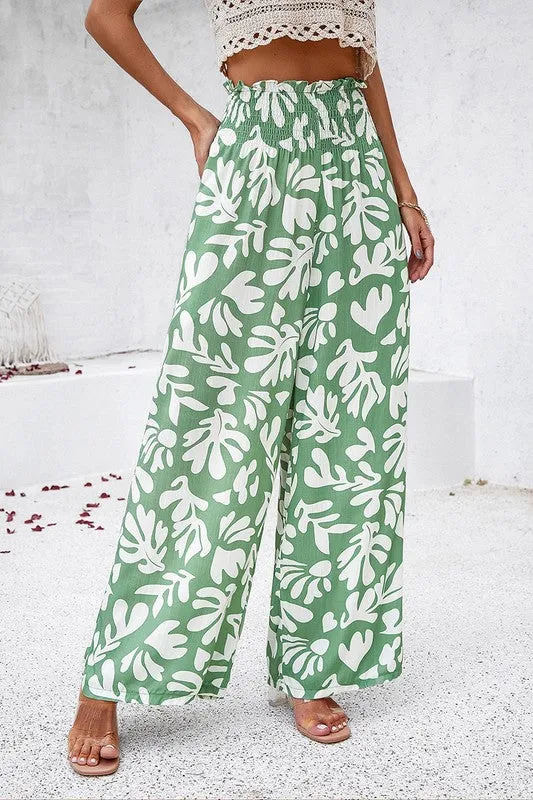 Abstract Wide Leg Pants - Green