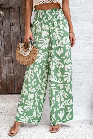 Abstract Wide Leg Pants - Green