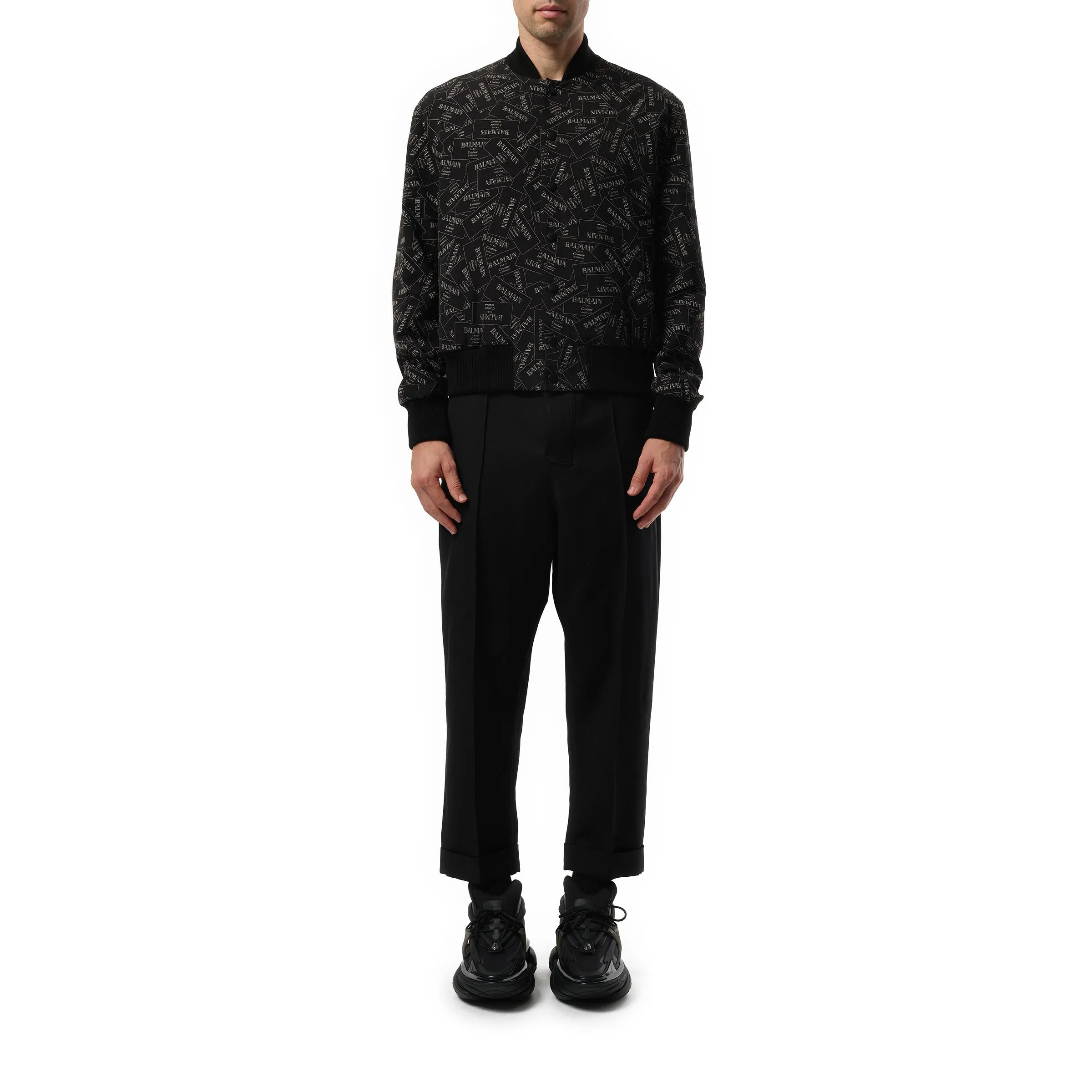 Allover Label Bomber Jacket in Black/White