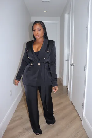 Black satin suit
