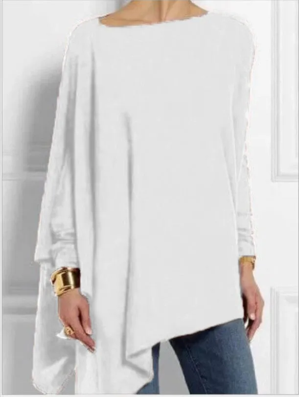 Casual Irregular Tops Solid Color Loose Crew Neck Wholesale Womens Long Sleeve T Shirts
