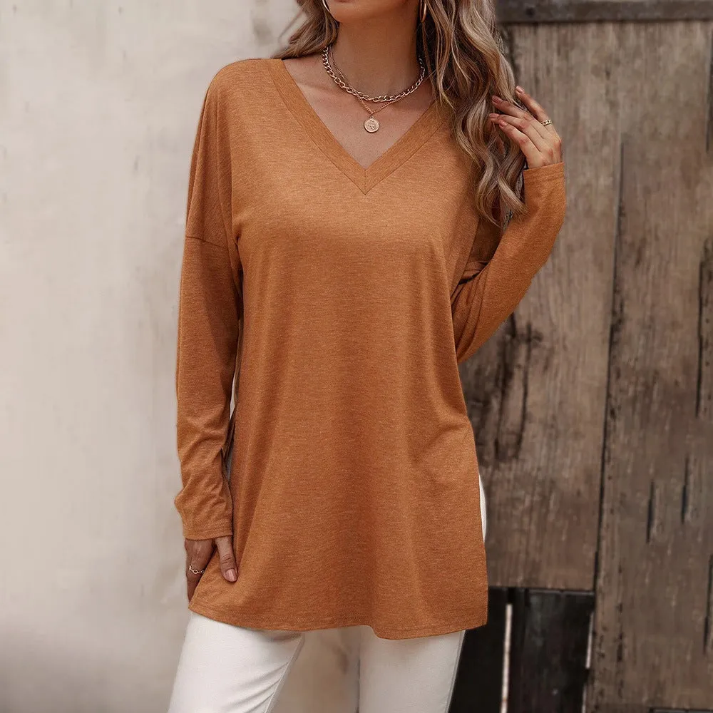 Casual Knit Tunic Top Long Sleeve Loose T-Shirt Wholesale Womens Tops STN538007