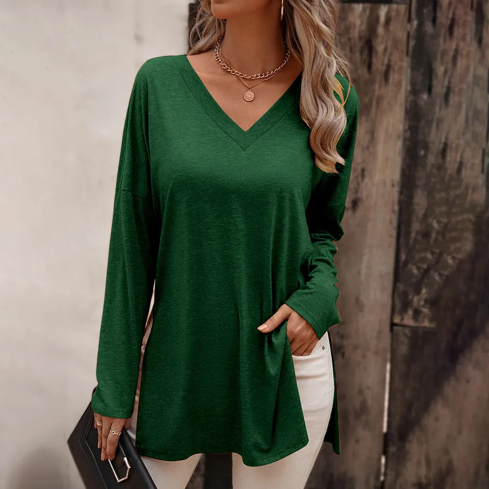 Casual Knit Tunic Top Long Sleeve Loose T-Shirt Wholesale Womens Tops STN538007