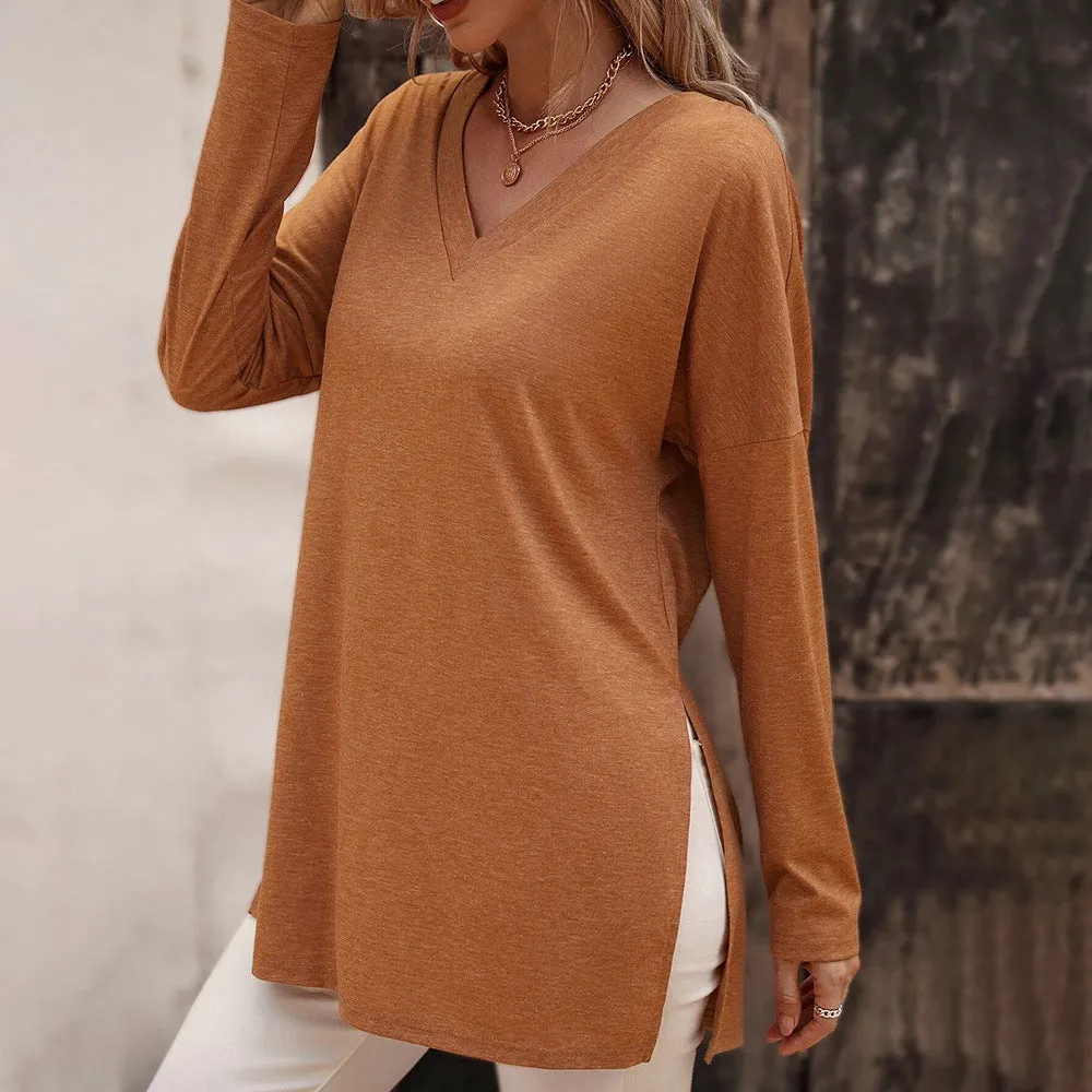 Casual Knit Tunic Top Long Sleeve Loose T-Shirt Wholesale Womens Tops STN538007