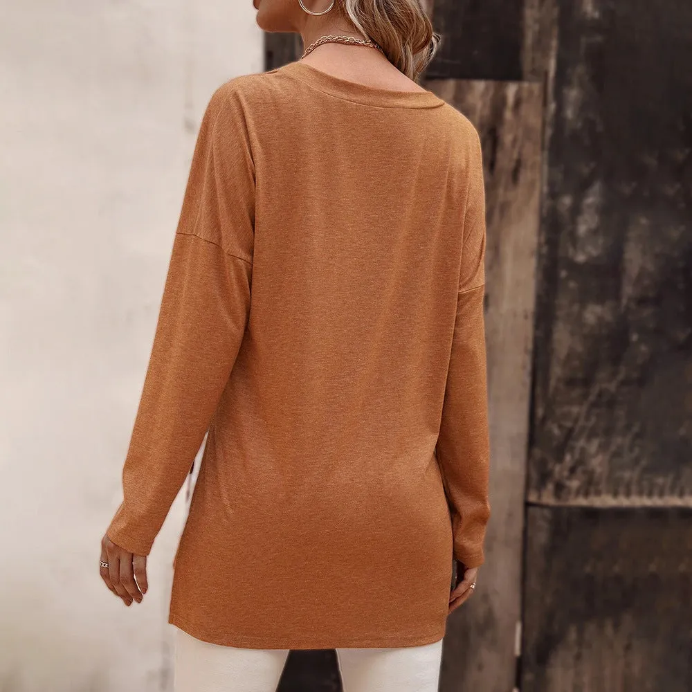 Casual Knit Tunic Top Long Sleeve Loose T-Shirt Wholesale Womens Tops STN538007