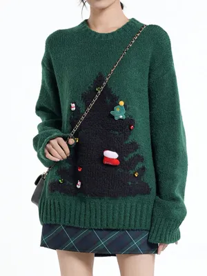 Christmas Tree Pattern Knitted Sweater