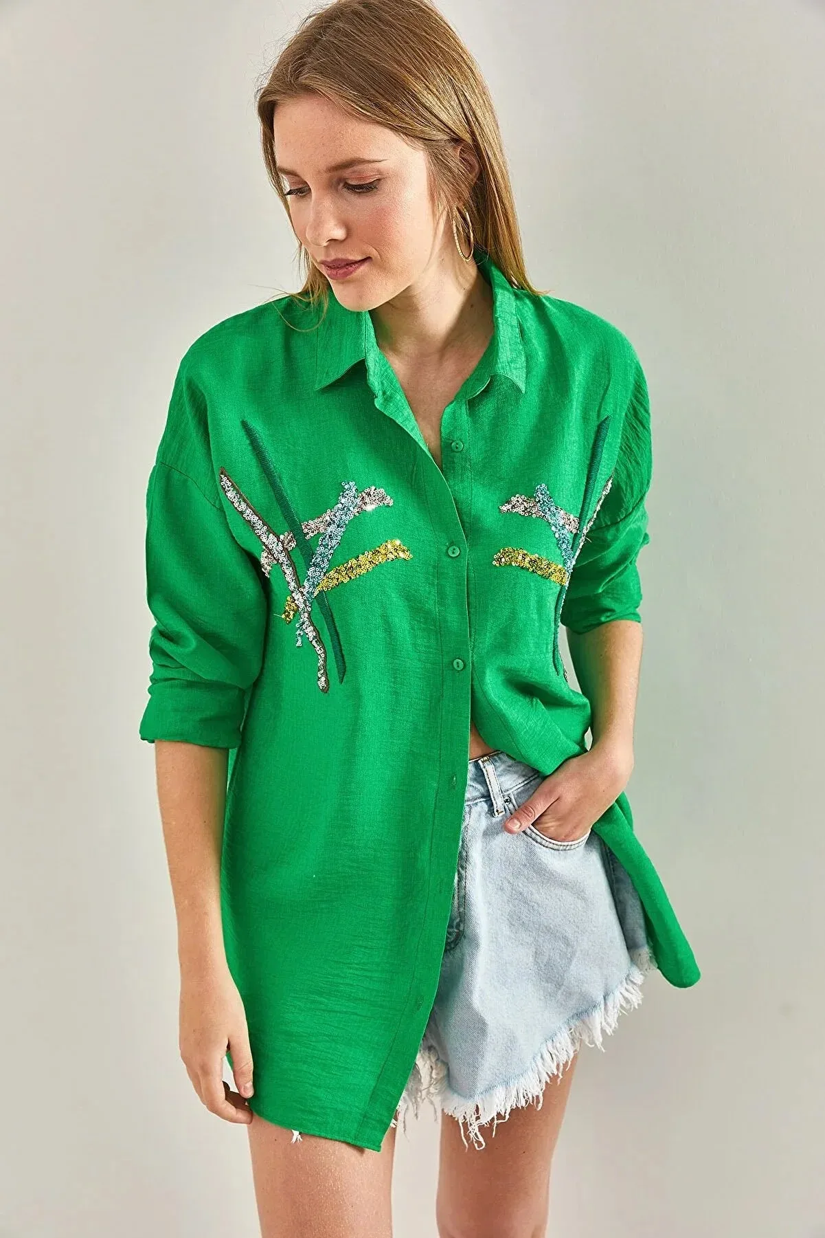 Cotton Beige Designer Sequin Blouse