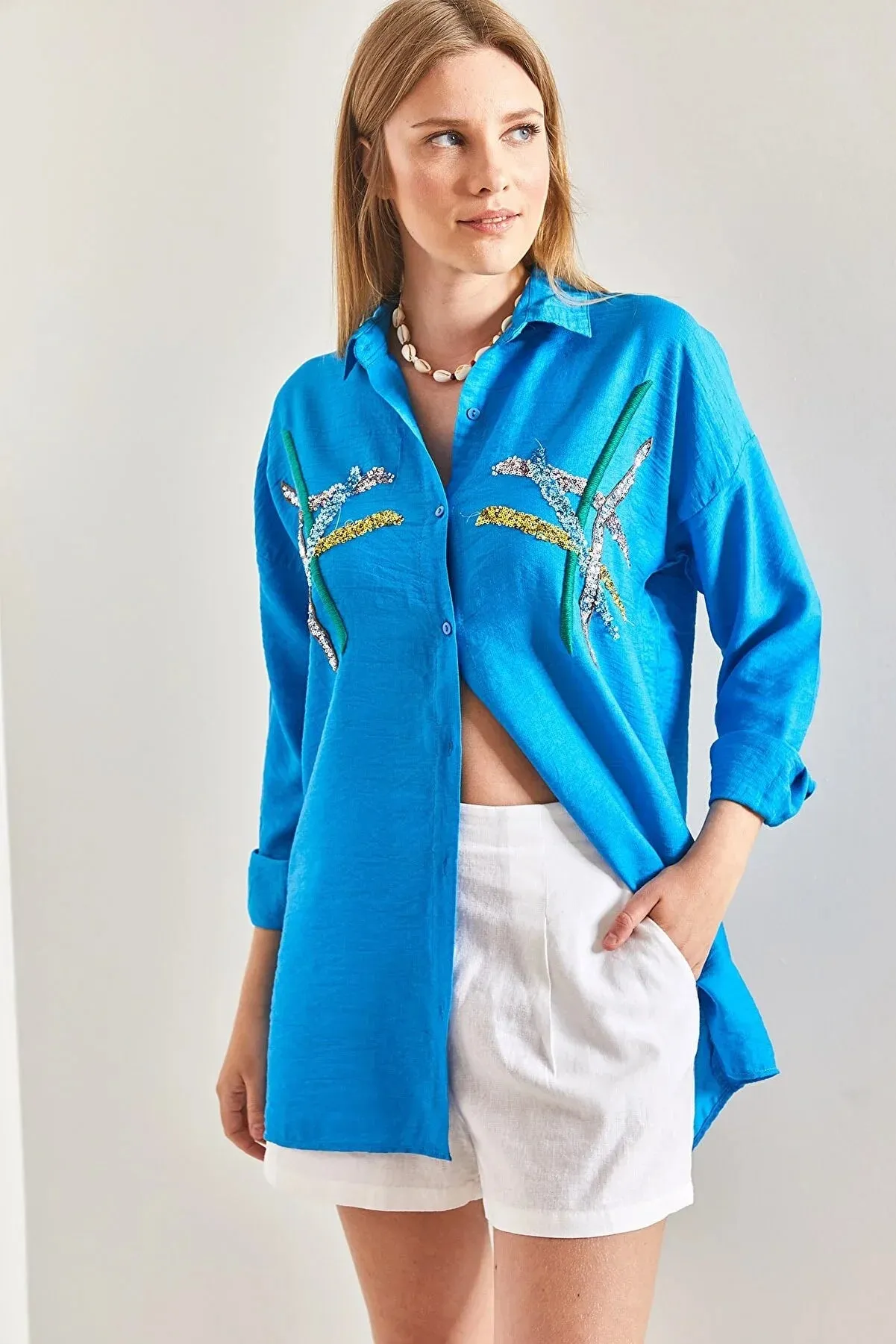 Cotton Beige Designer Sequin Blouse