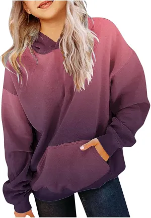Cute Hoodies for Teen Gril Trendy Gradient Oversized Hooded Sweatshirts Long Sleeve Gril Pullover Tops 2-13 Years
