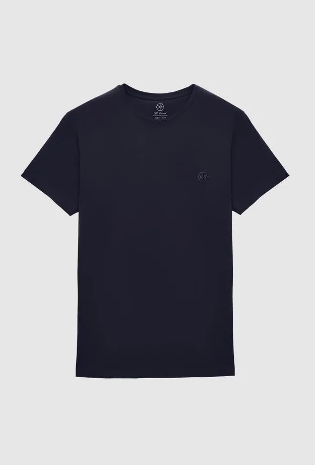 Ds Damat Regular Fit Navy Blue Plain Knitted T-shirt