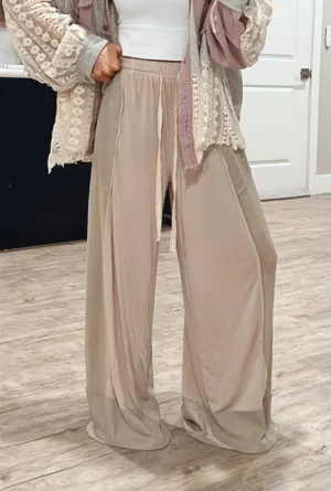 Elastic Waistband Color Block Solid Knit Pants
