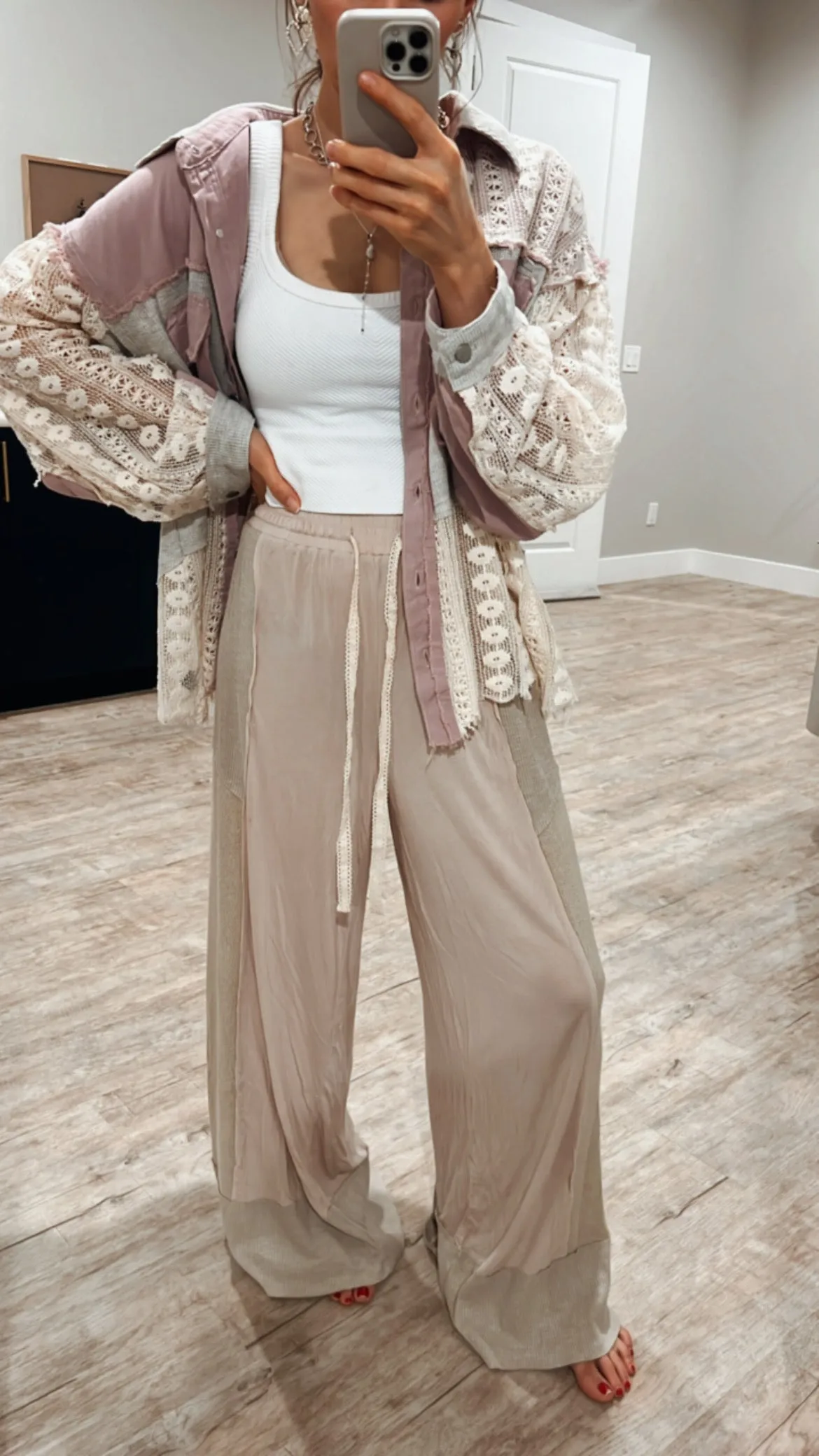 Elastic Waistband Color Block Solid Knit Pants