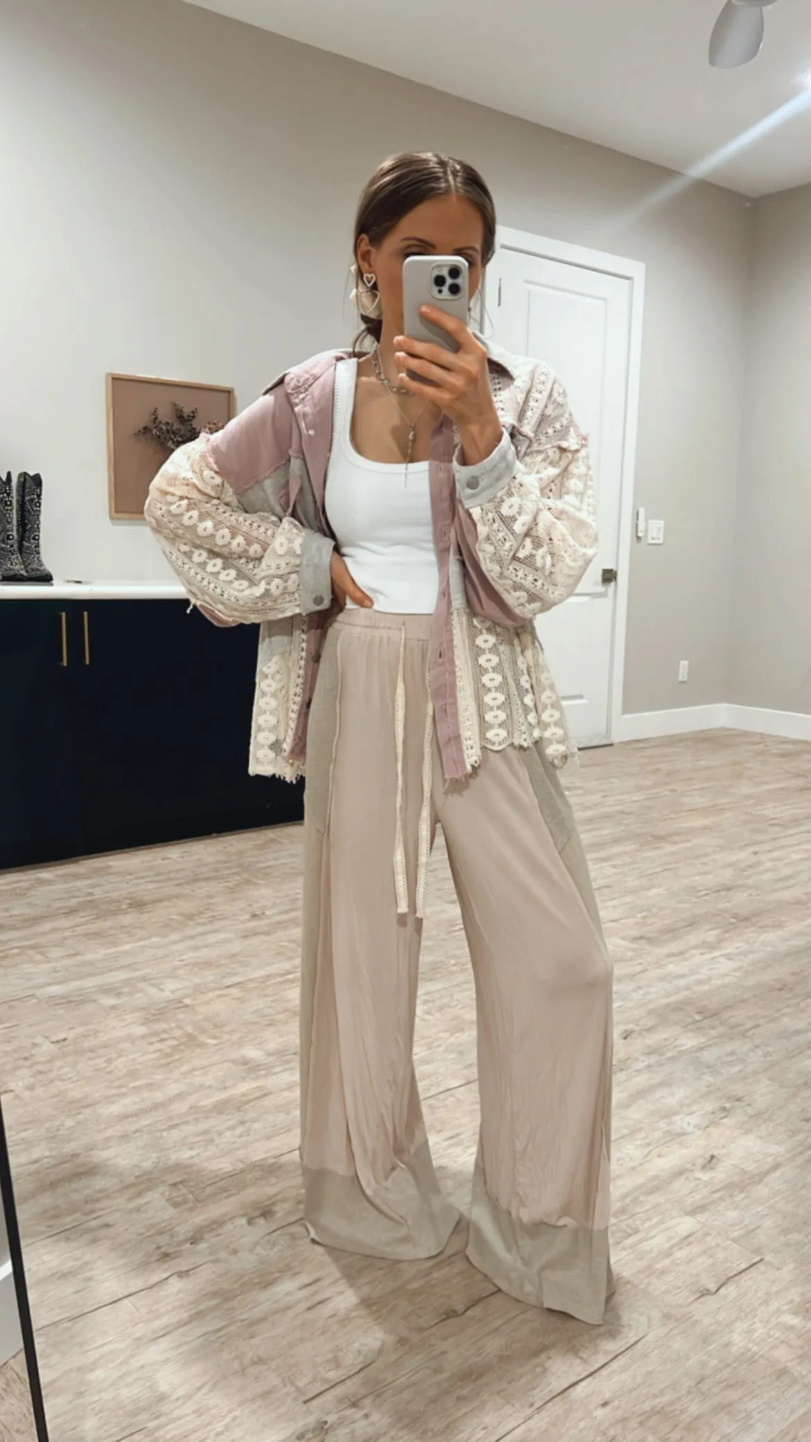 Elastic Waistband Color Block Solid Knit Pants