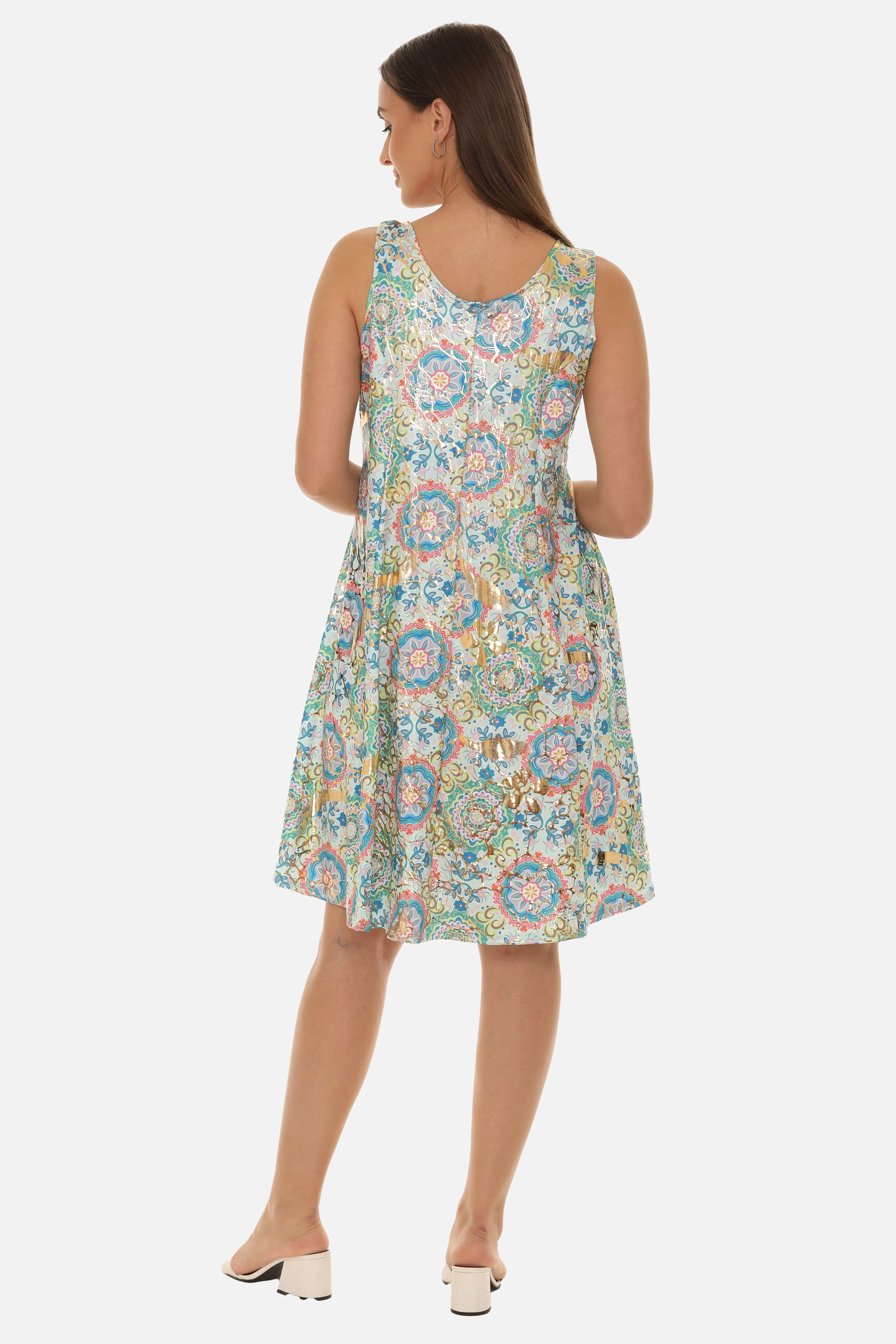 Floral Abstract Print Sleeveless A-Line Dress
