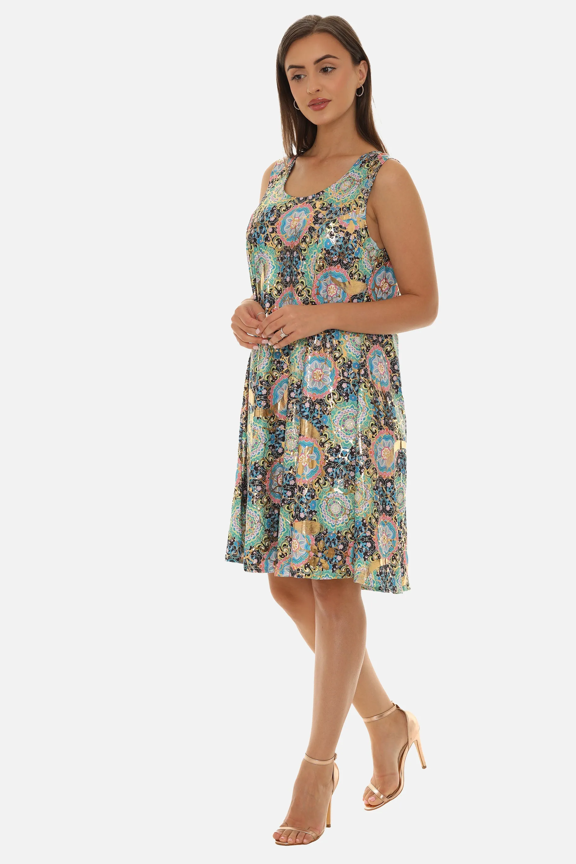 Floral Abstract Print Sleeveless A-Line Dress