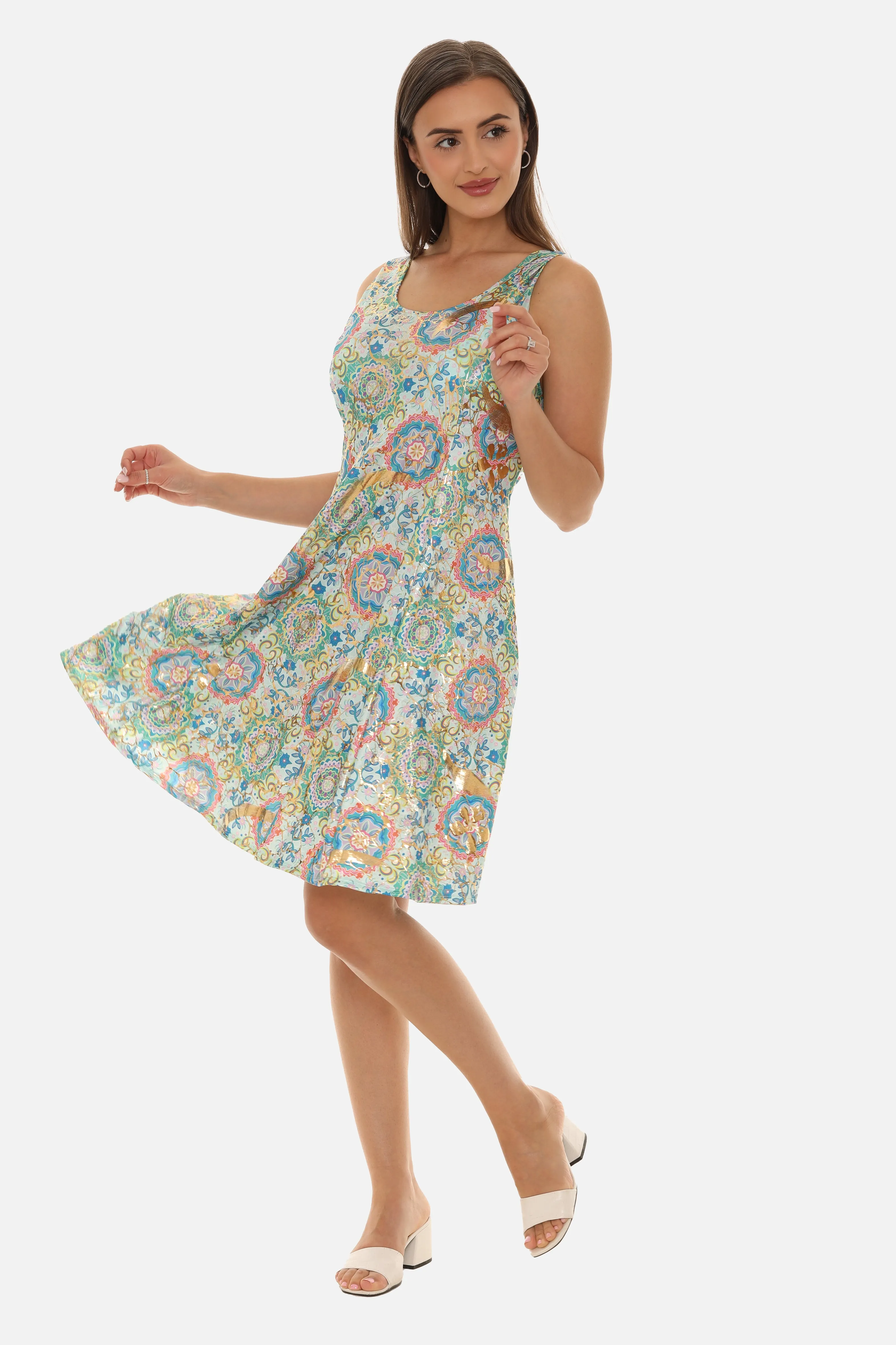 Floral Abstract Print Sleeveless A-Line Dress