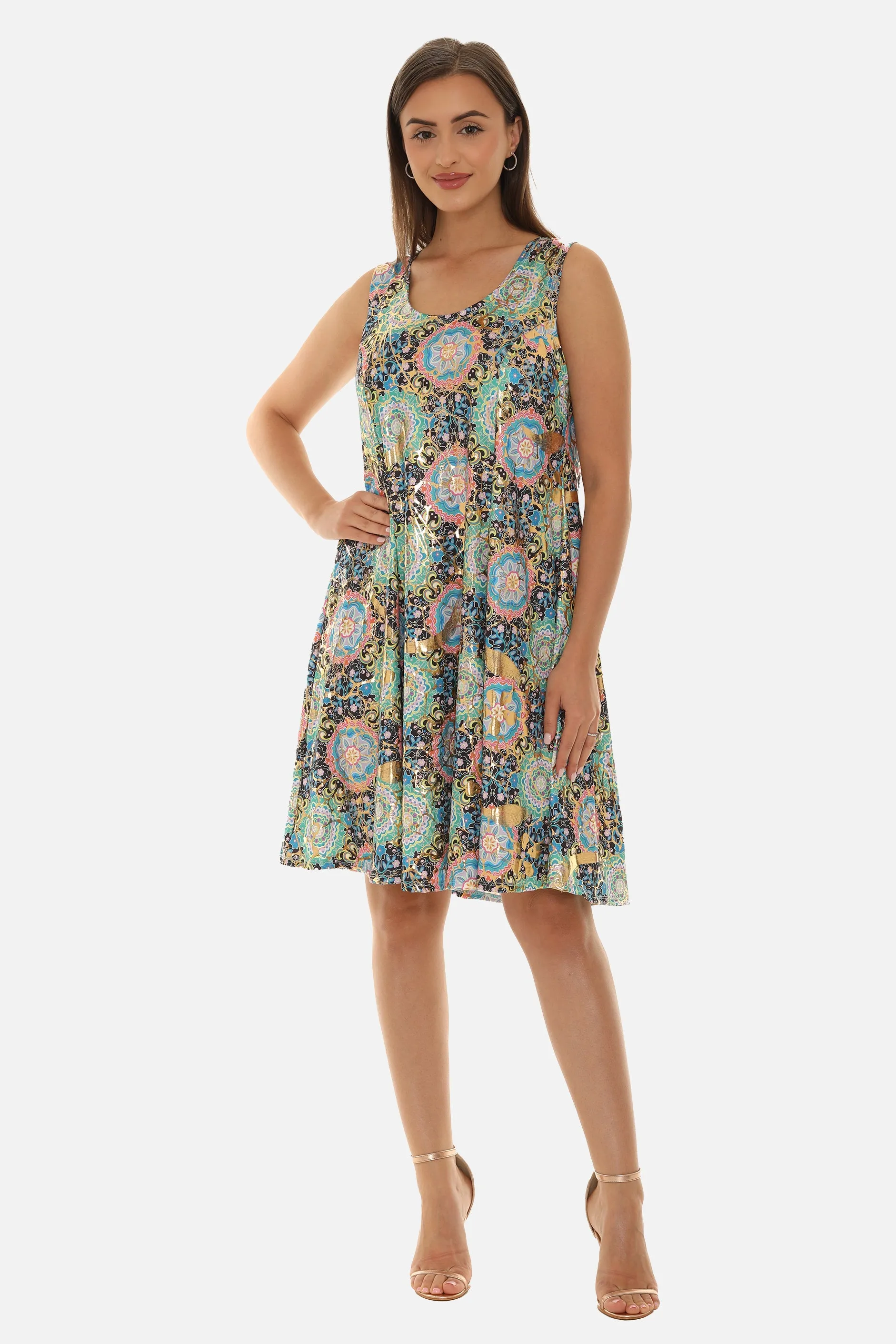 Floral Abstract Print Sleeveless A-Line Dress