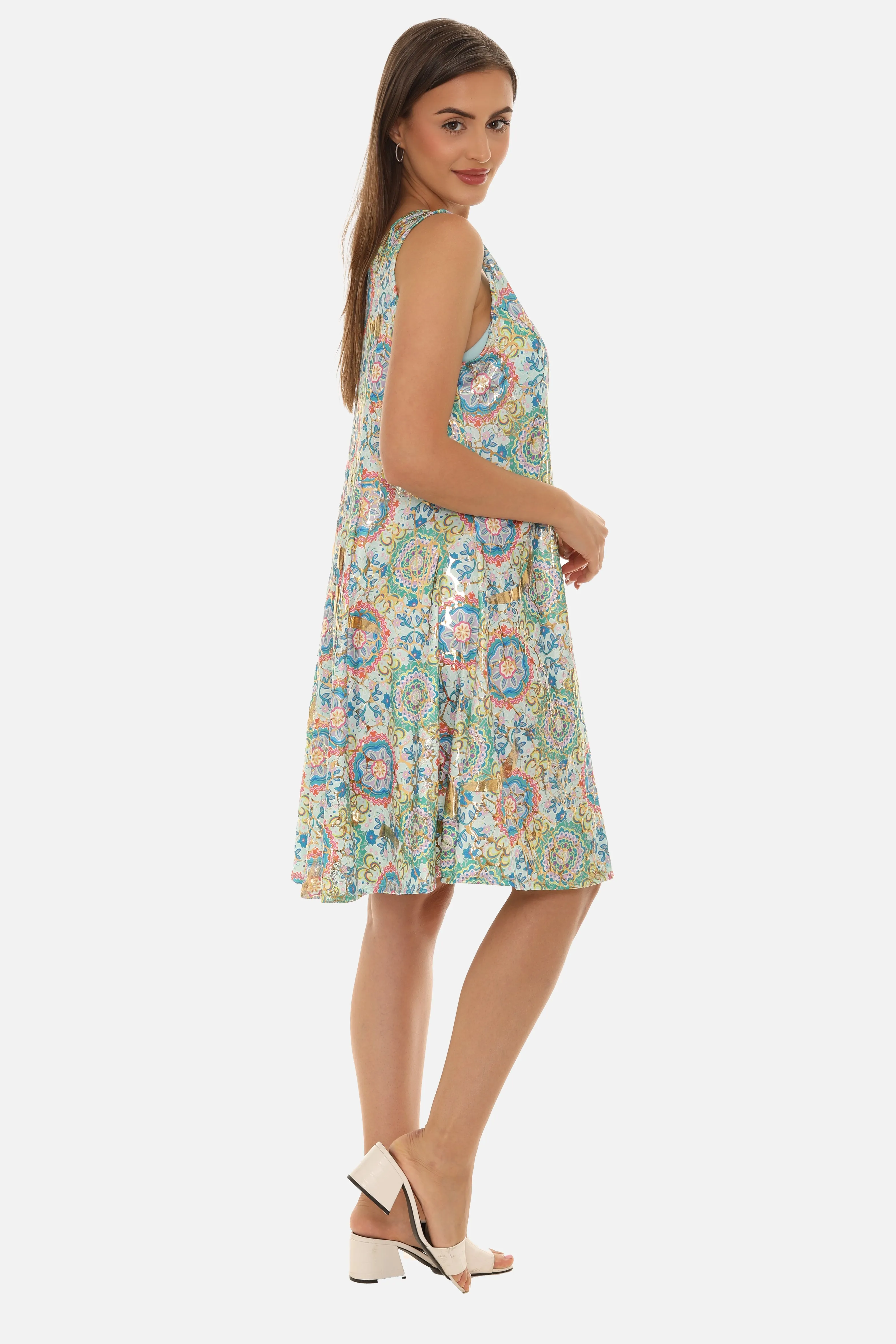 Floral Abstract Print Sleeveless A-Line Dress