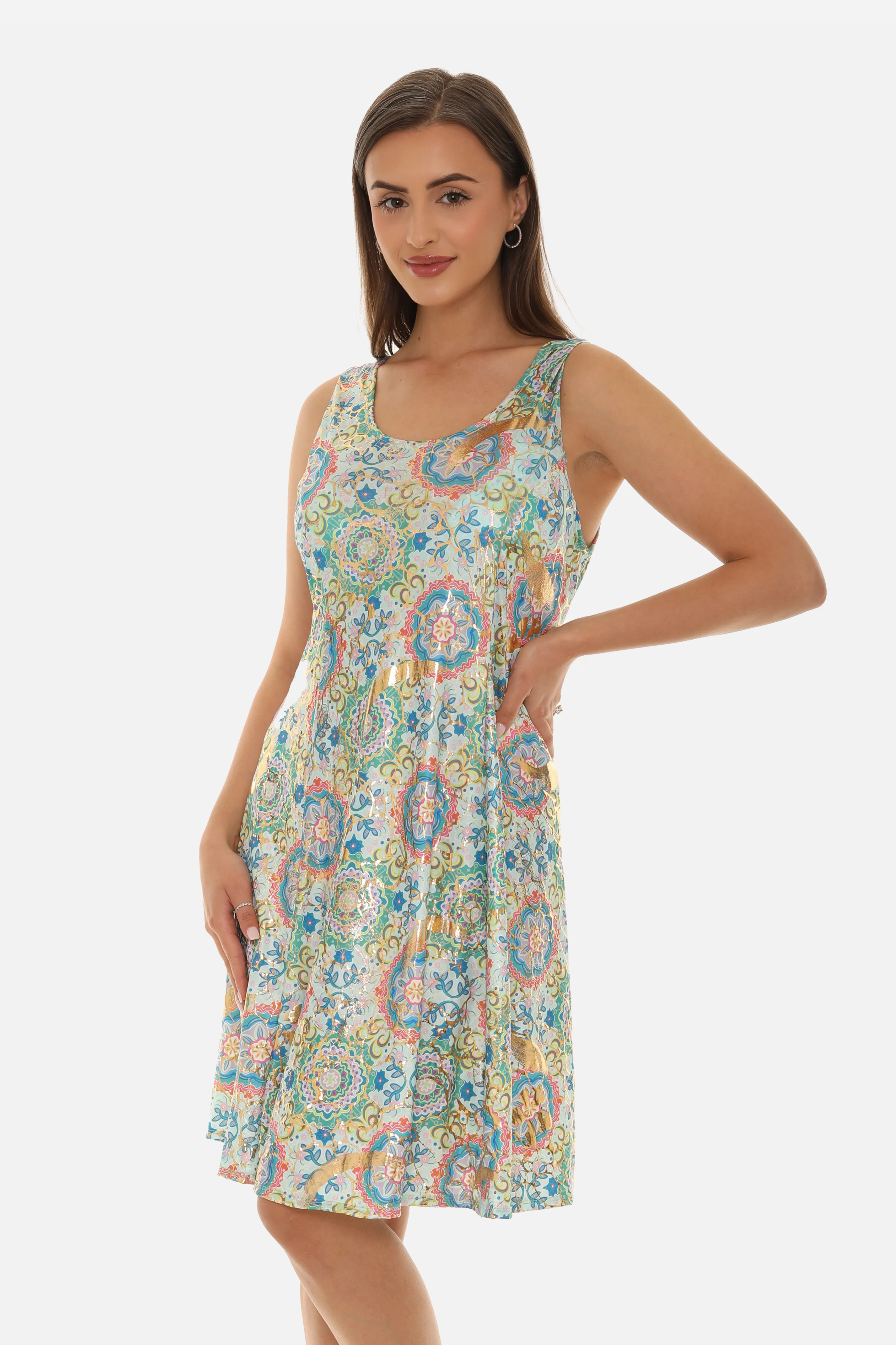 Floral Abstract Print Sleeveless A-Line Dress