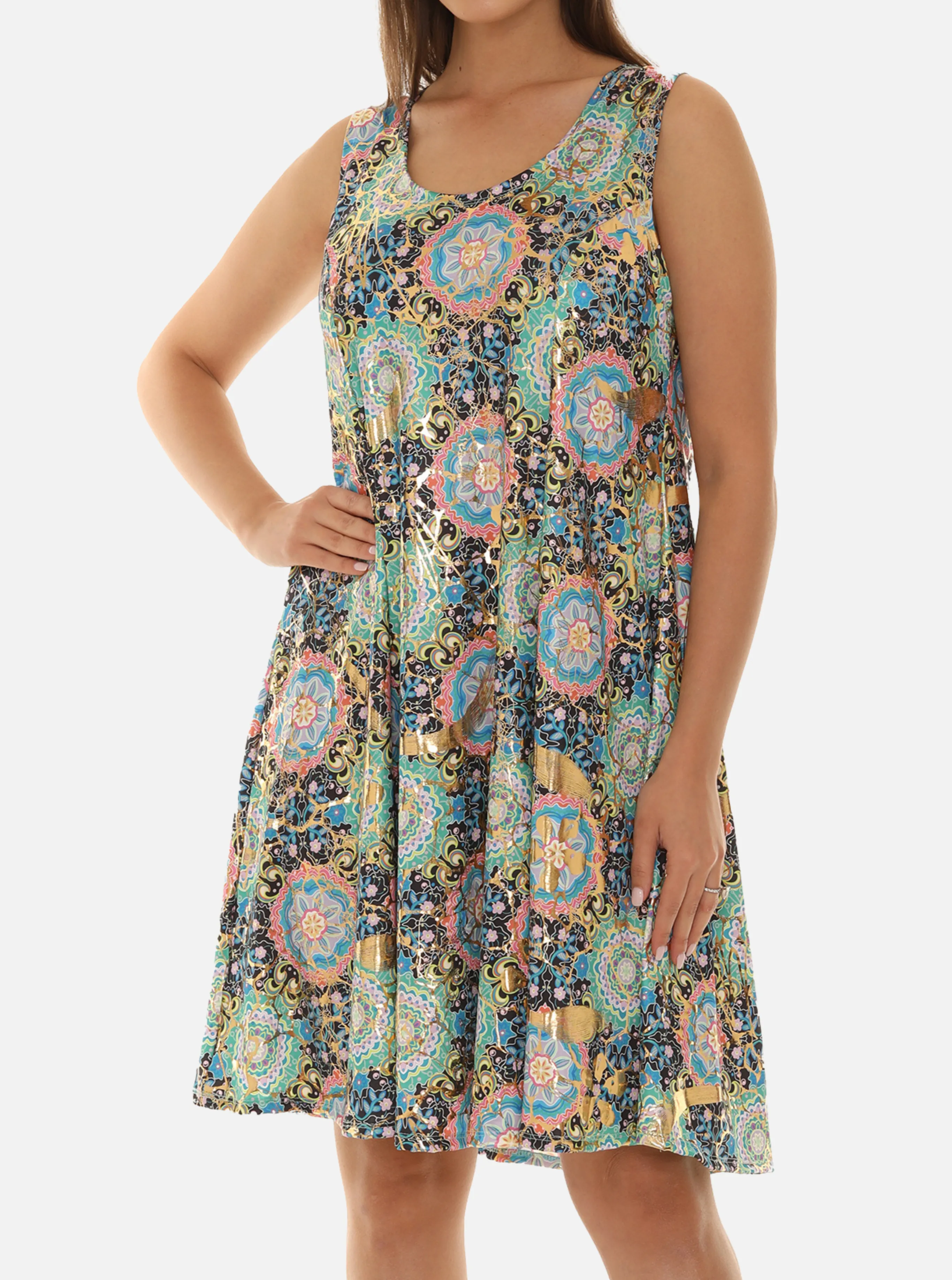 Floral Abstract Print Sleeveless A-Line Dress