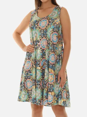 Floral Abstract Print Sleeveless A-Line Dress
