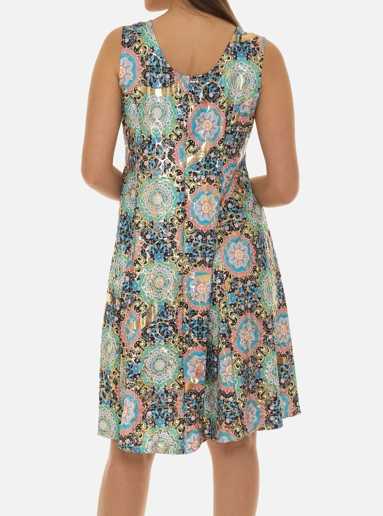 Floral Abstract Print Sleeveless A-Line Dress