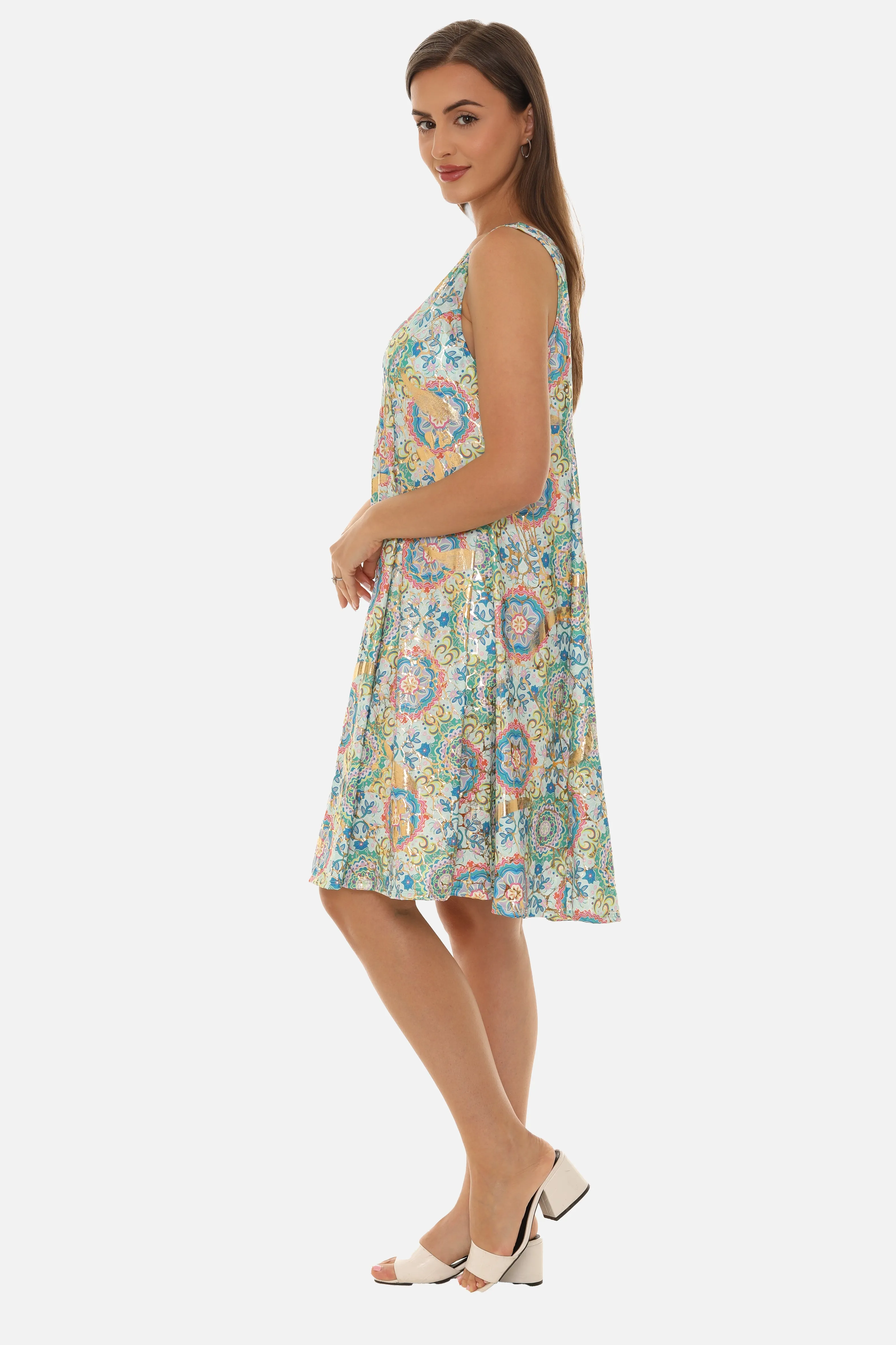 Floral Abstract Print Sleeveless A-Line Dress