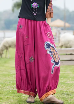 French Rose Embroideried Floral Linen Harem Pants TQ1013