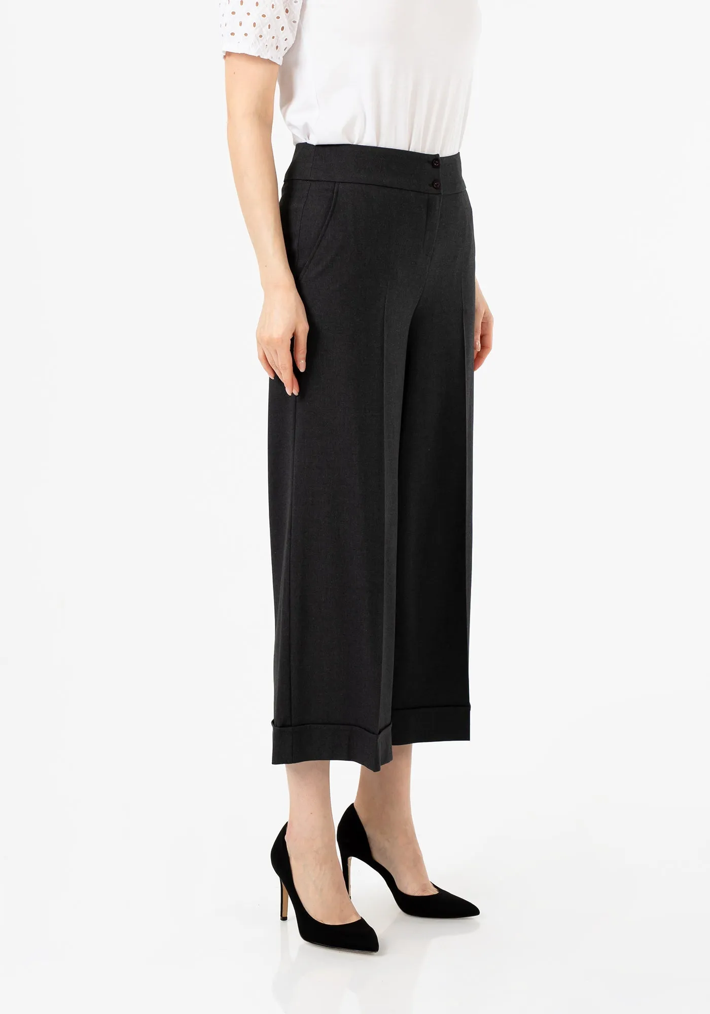 G-Line Charcoal Wide Leg Cropped Pants