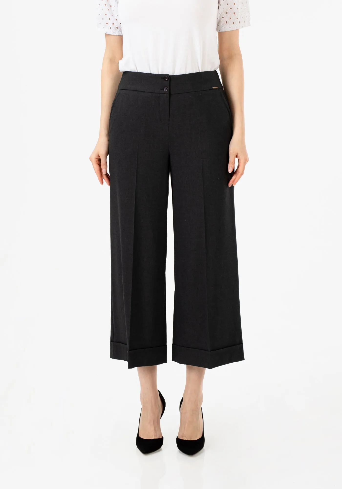 G-Line Charcoal Wide Leg Cropped Pants