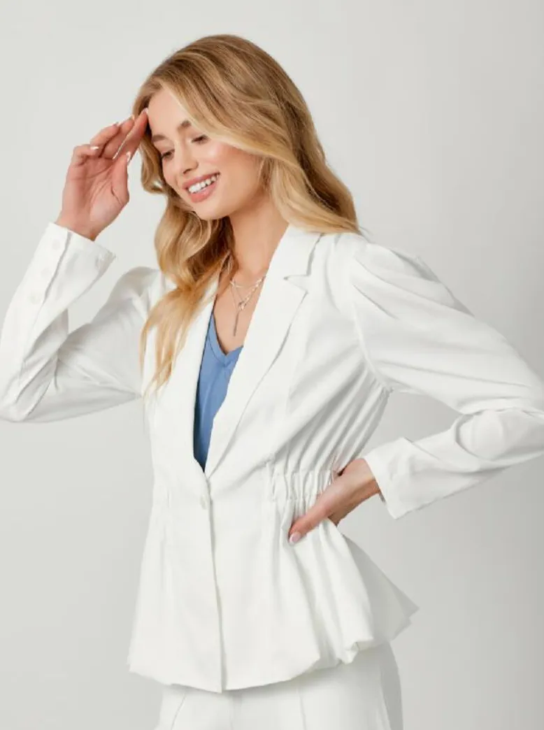 Gathering Waist Peplum Jacket [Off White-60448]