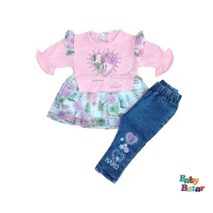 Girl Summer Dress Blended Stuff Pink Color