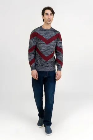 Gray and Maroon Round Neck Sweater