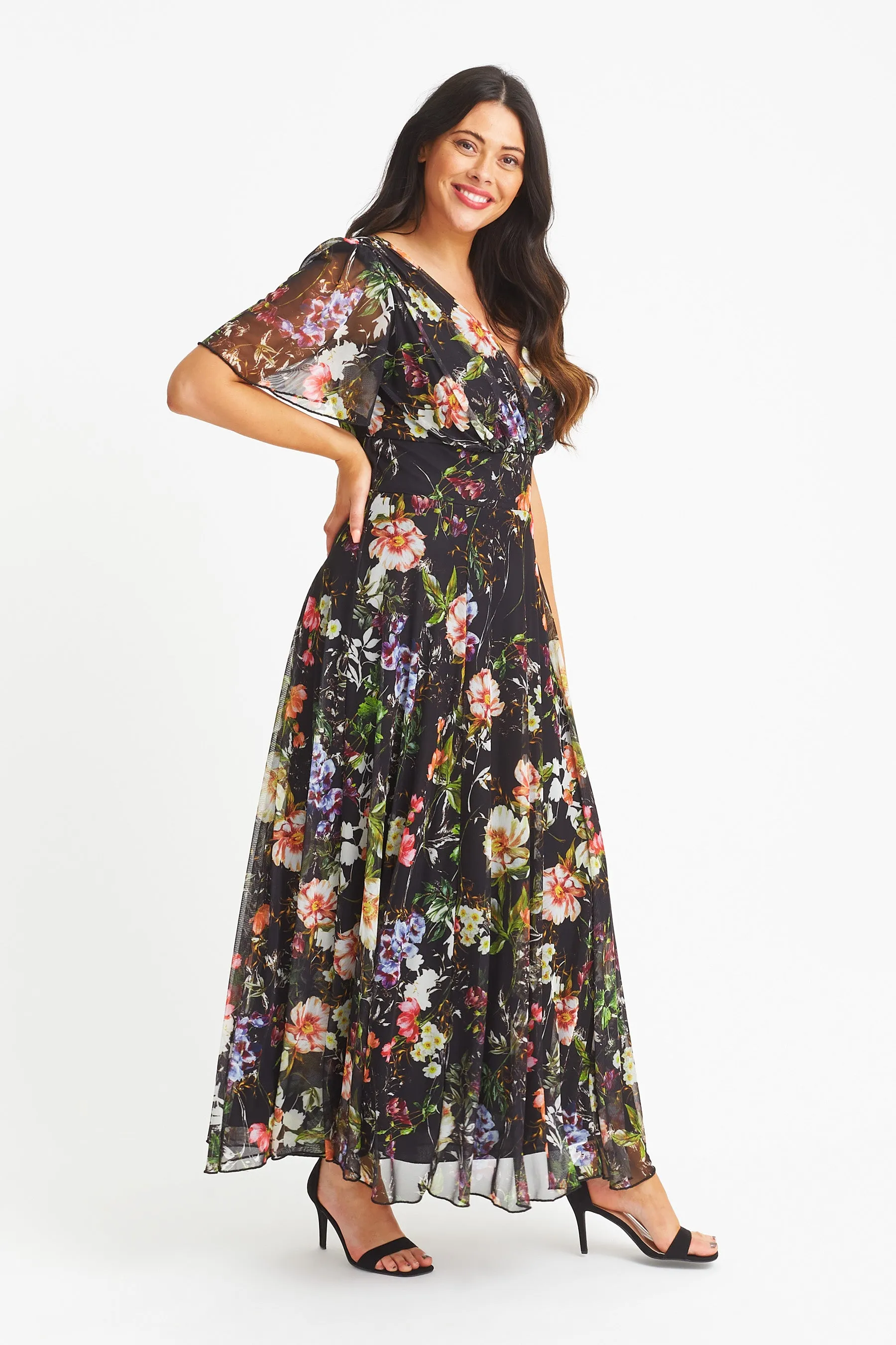 Isabelle Black Terracotta Float Sleeve Maxi Dress