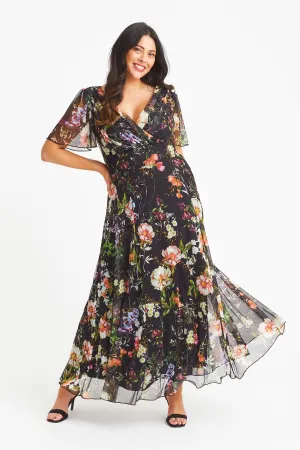 Isabelle Black Terracotta Float Sleeve Maxi Dress