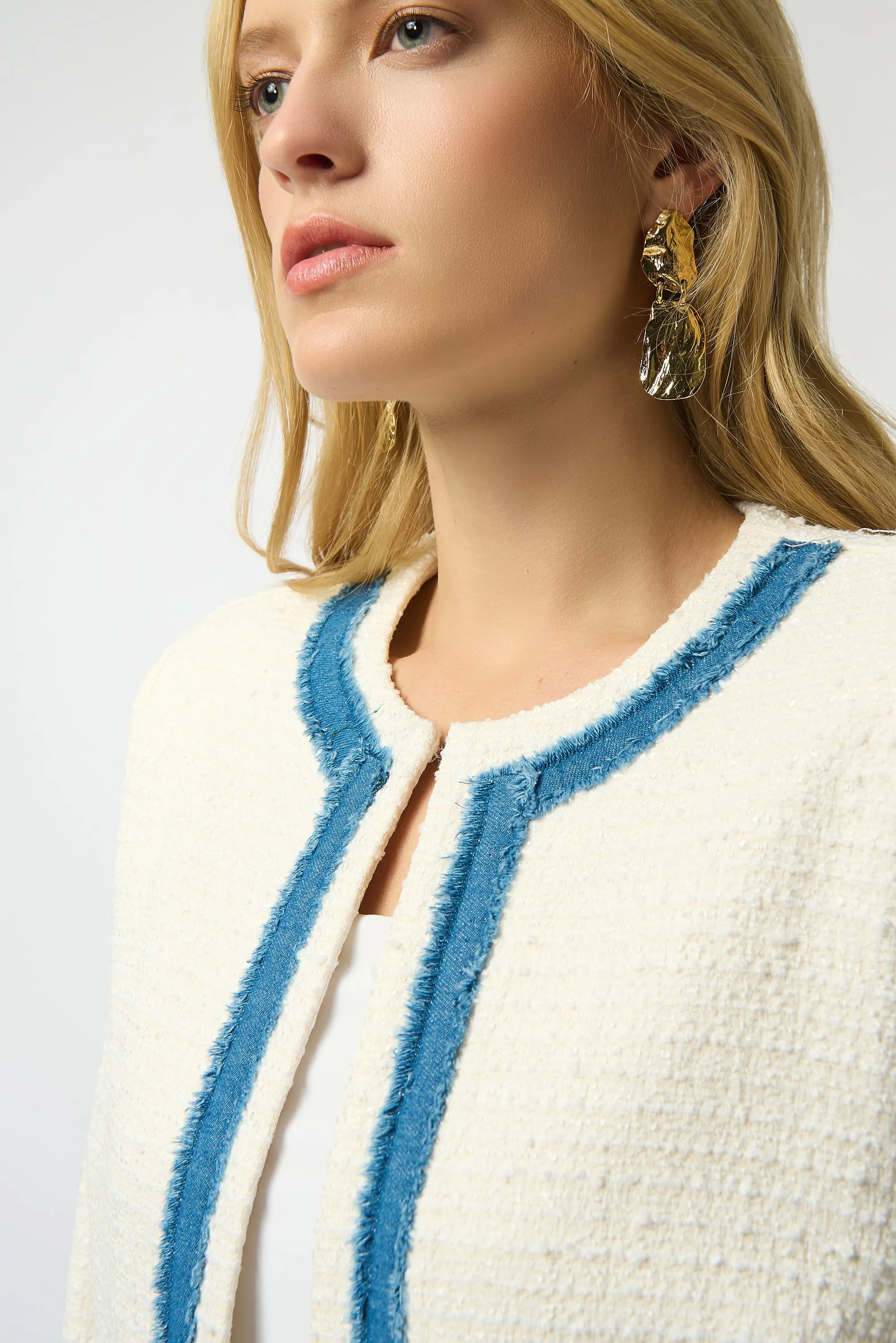 Joseph Ribkoff Woven Bouclé Denim Trim Jacket