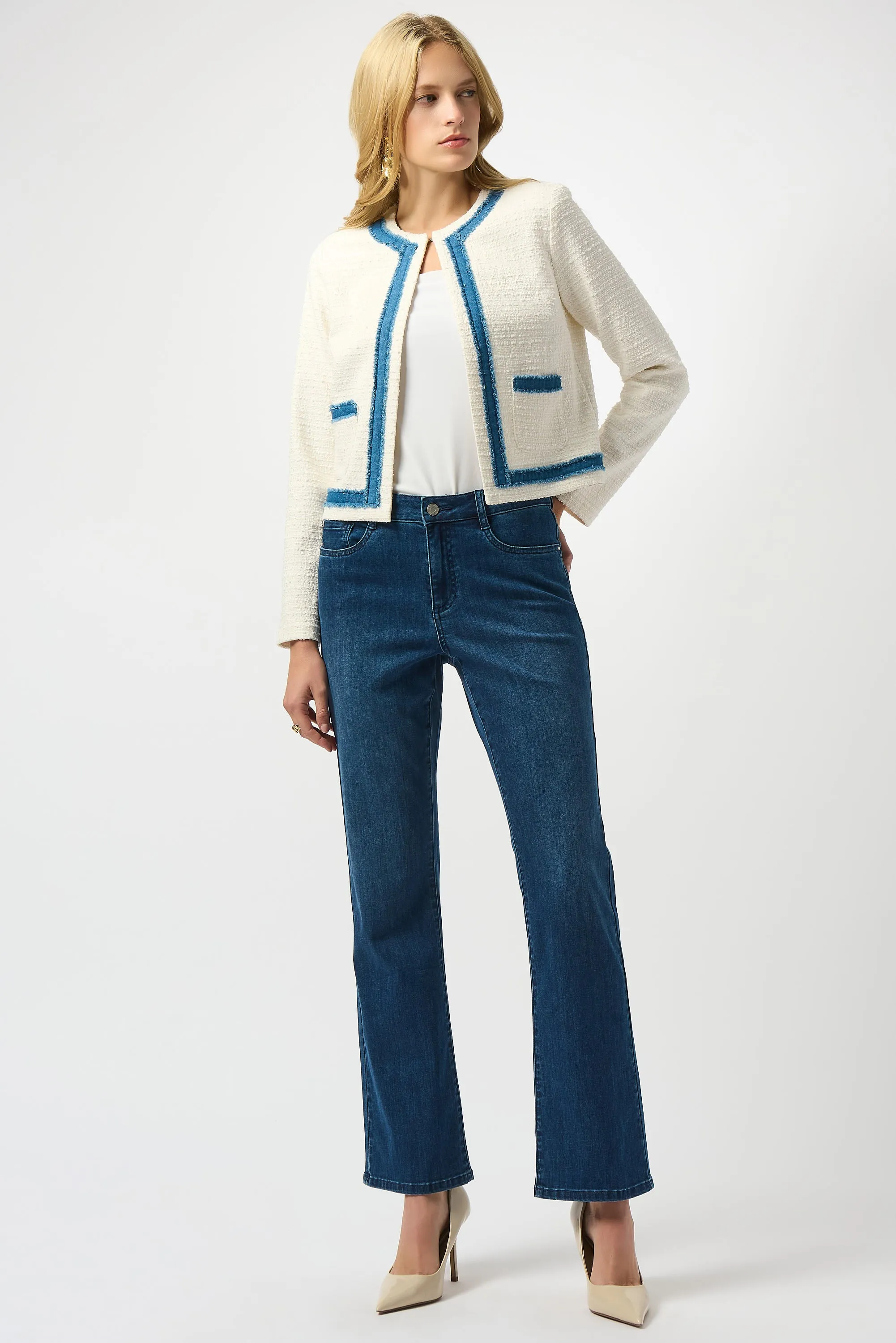 Joseph Ribkoff Woven Bouclé Denim Trim Jacket