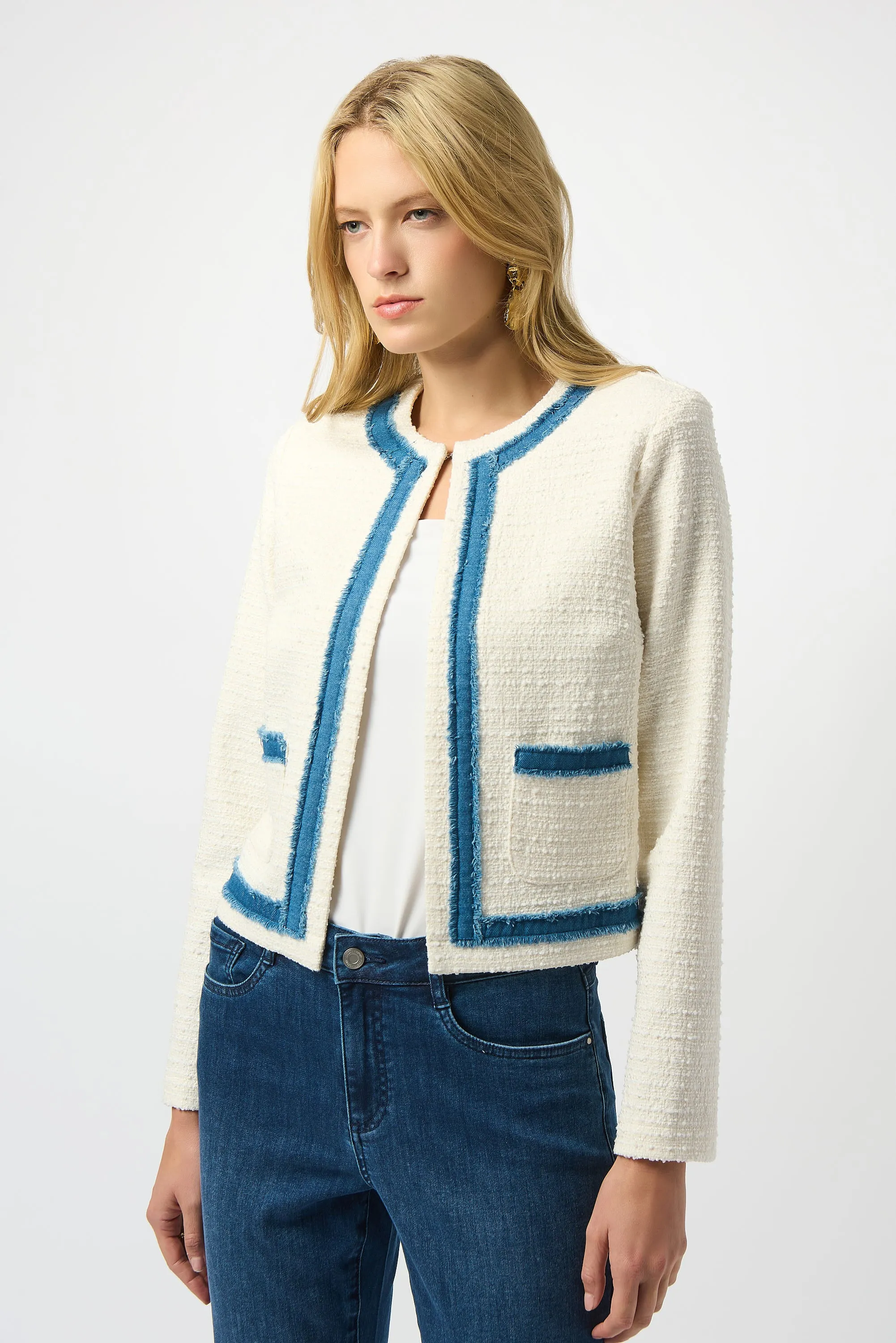Joseph Ribkoff Woven Bouclé Denim Trim Jacket