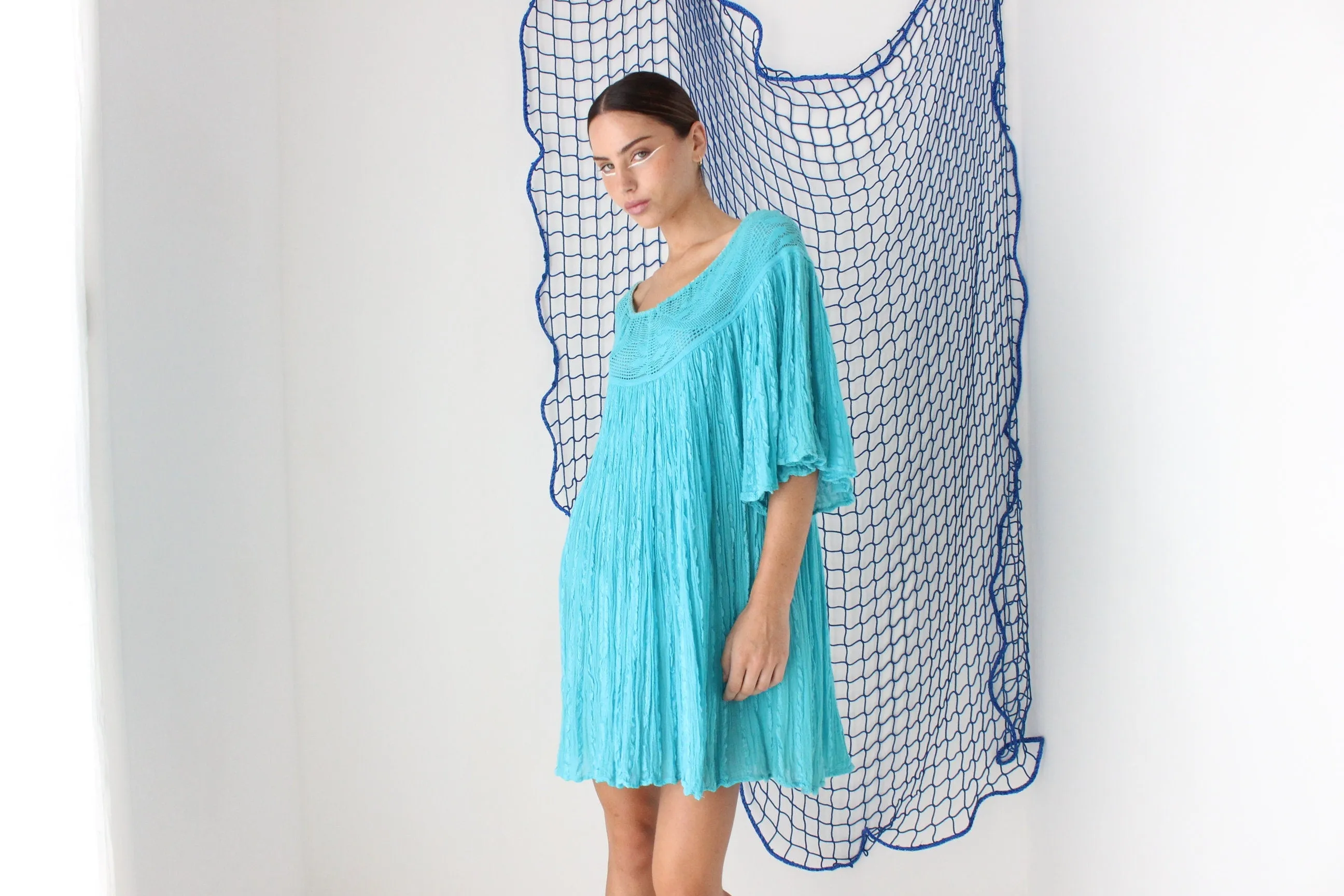 MADE IN GREECE 90s Cotton Gauze Breezy Trapeze Mini