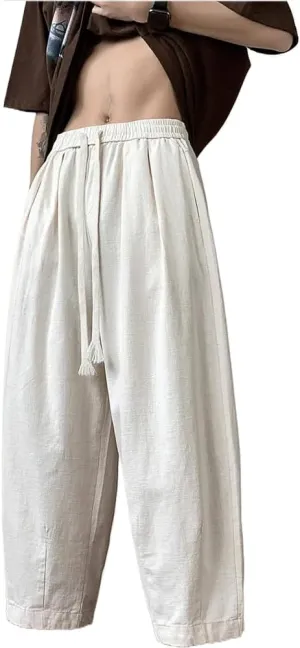 Mens Casual Ankle-Length Pants Chinese Style Summer Loose Harem Trousers