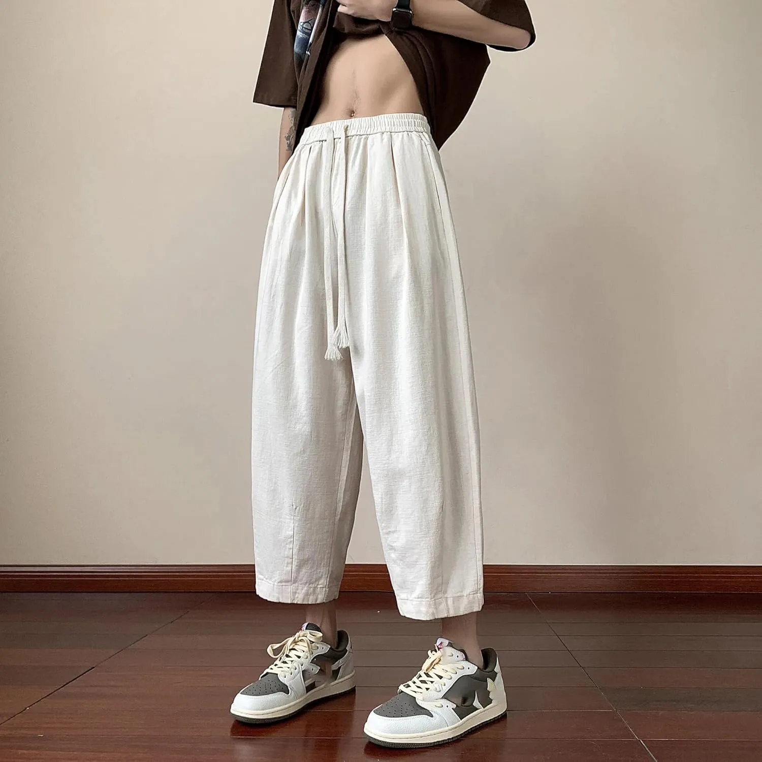 Mens Casual Ankle-Length Pants Chinese Style Summer Loose Harem Trousers