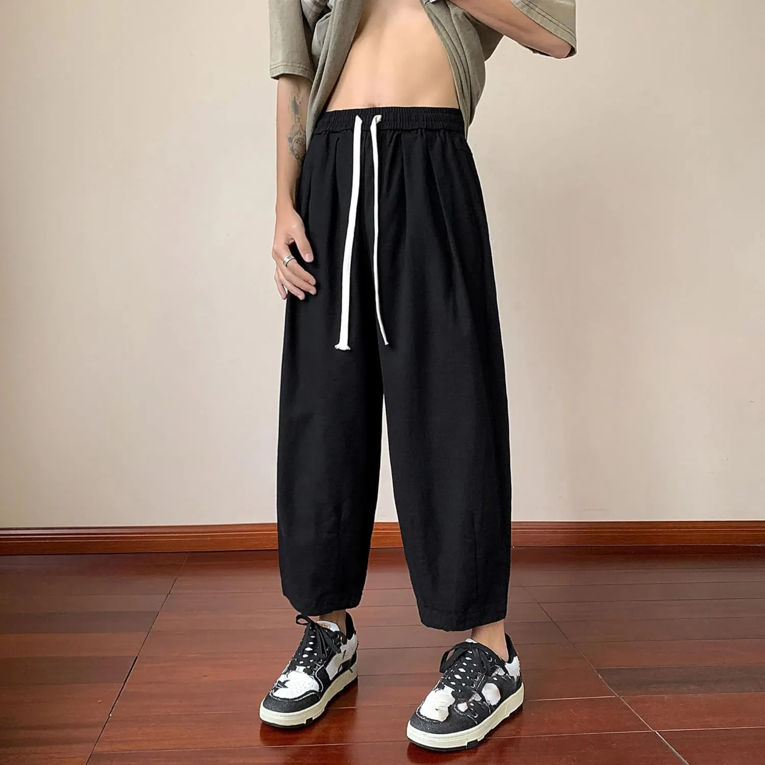 Mens Casual Ankle-Length Pants Chinese Style Summer Loose Harem Trousers