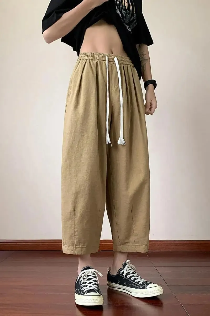 Mens Casual Ankle-Length Pants Chinese Style Summer Loose Harem Trousers