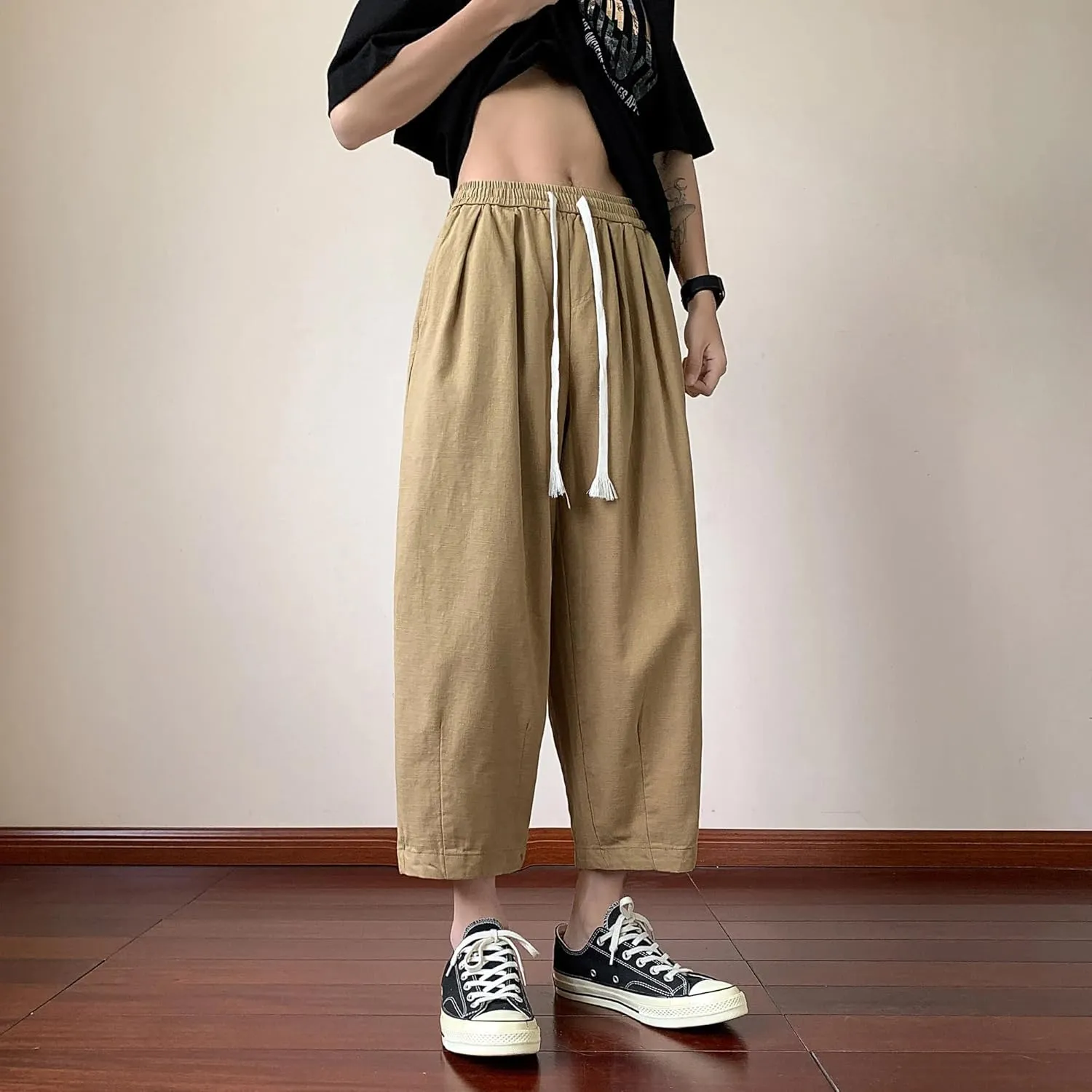 Mens Casual Ankle-Length Pants Chinese Style Summer Loose Harem Trousers