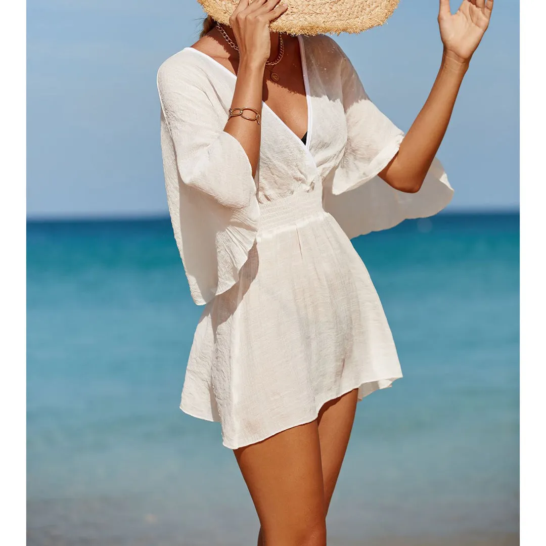 Natalie Deep V Neck Long Sleeve Backless Mini Dress