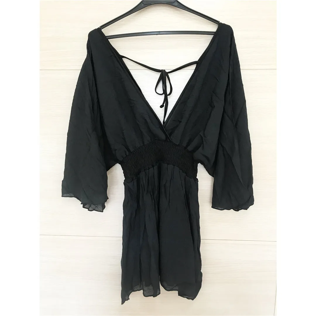 Natalie Deep V Neck Long Sleeve Backless Mini Dress