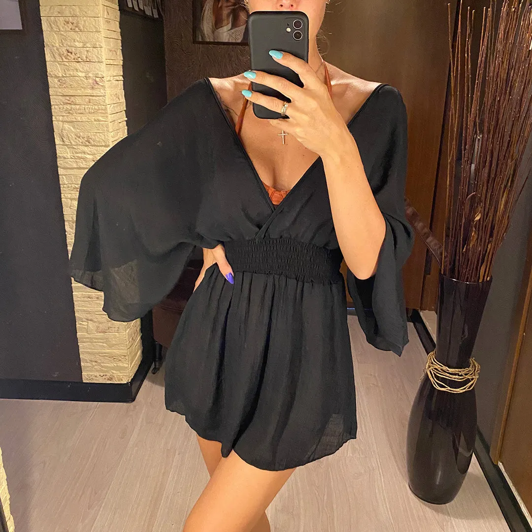 Natalie Deep V Neck Long Sleeve Backless Mini Dress
