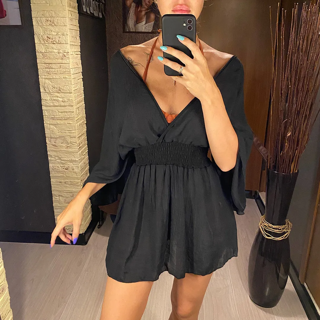 Natalie Deep V Neck Long Sleeve Backless Mini Dress