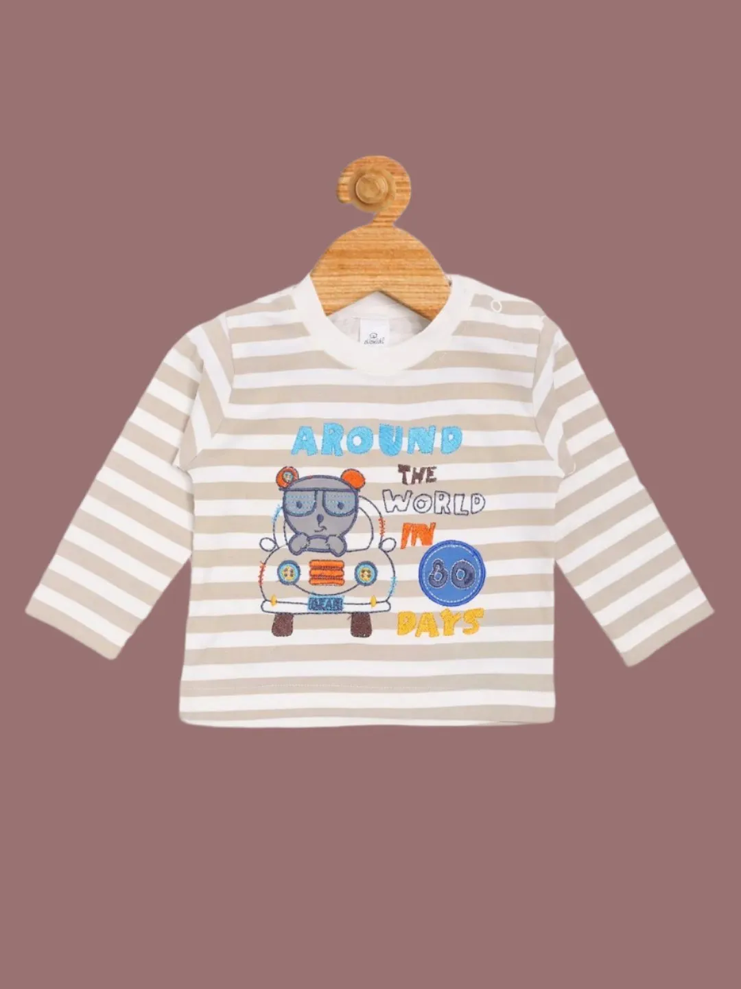 Olio Kids Boy’s Beige Striped Long Sleeve T-Shirt and Pants Set